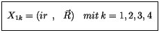 $\displaystyle \fbox {$\rule[-4mm]{0cm}{1cm}\ X_{1k} = ( ir \>\>, \>\>\> \vec{R} ) \>\>\>\> mit \> k = 1,2,3,4 \ $}$